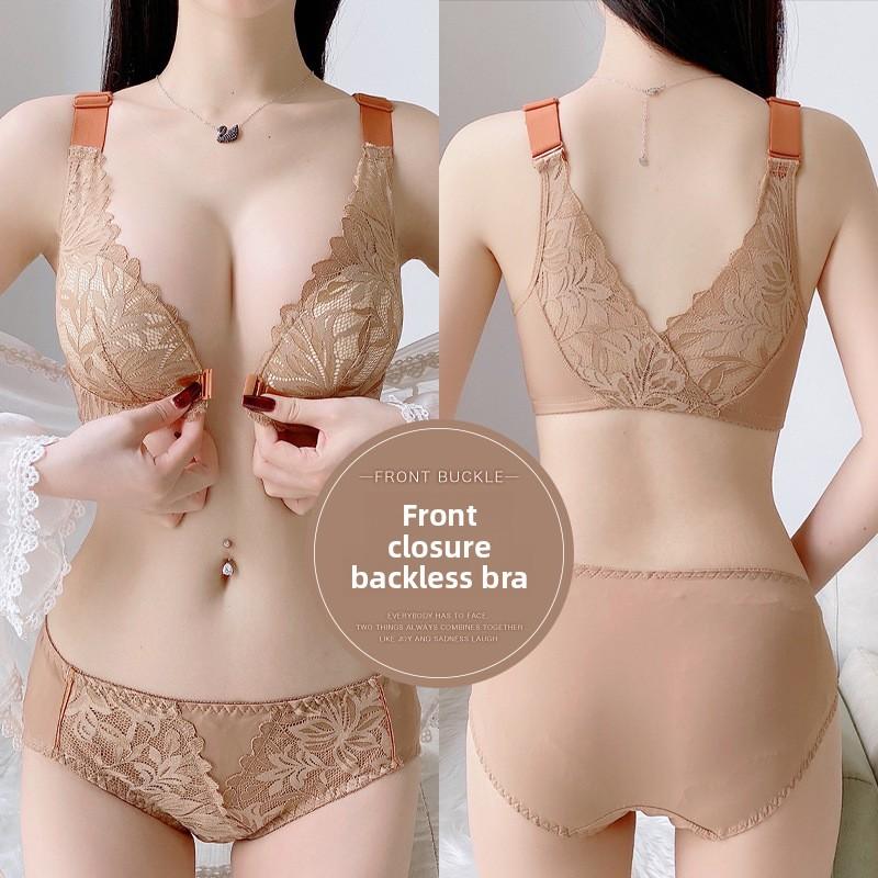 Lace Front Closure Racerback Push Up Bra, Wireless No-Gap Anti-Sag Shaping Bra for Small Bust Women