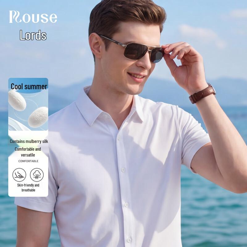 

Roze Men s Silk-Blend Easy-Care Short Sleeve Business Shirt 52