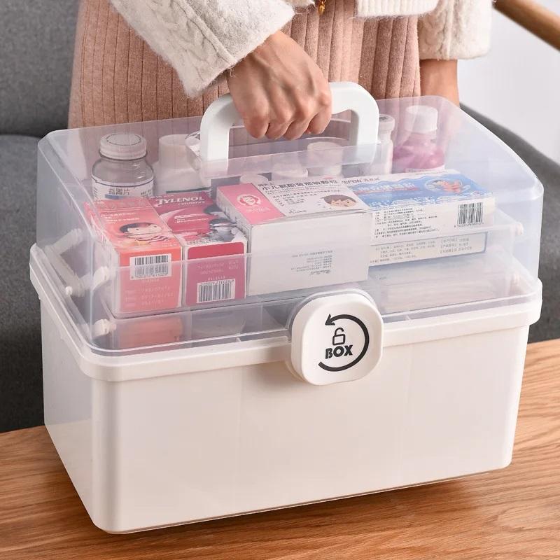 3-Tier Medicine Storage Box First Aid Kit Container Portable Plastic Medicine Storage Organizer Multipurpose Drug Distribution