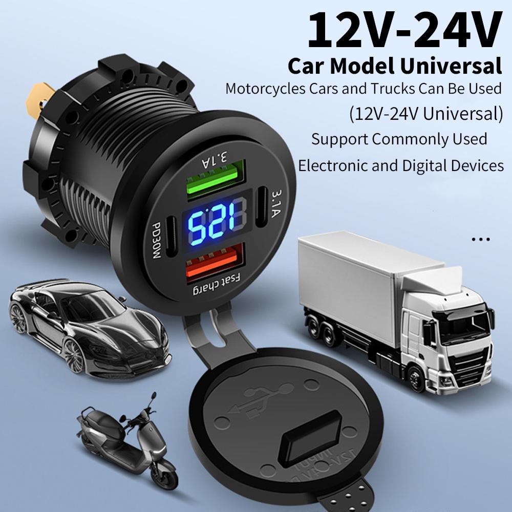 

48W Four-Port Dual Pd+ Dual Qc3.0 Digital Display Fast Charging Vehicle Usb Charger Is Suitable for Car Rv Suv Boats and Yachts синій