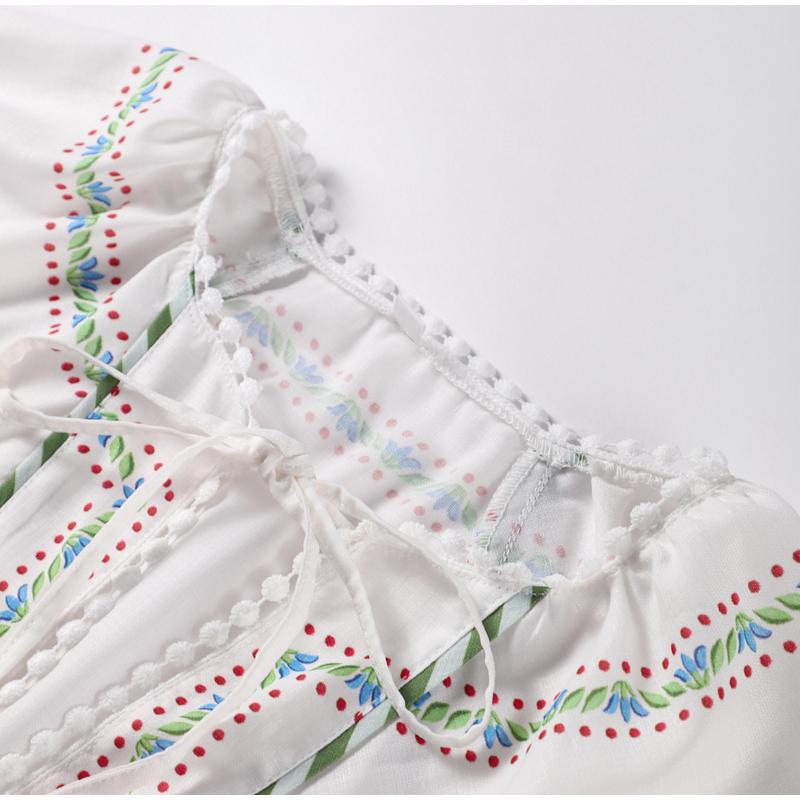 Print Linen Dress Plus Size Women Elegant Loose Lace Up V Neck Vintage Oil Painting Dress Summer Long Sleeves New Fashion High Waist Pastoral Style