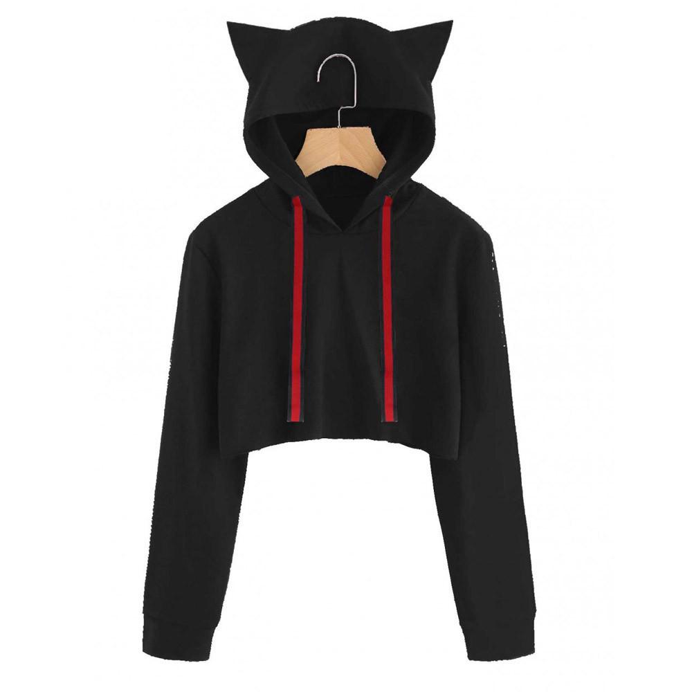 

Женская толстовка с капюшоном и длинными рукавами в виде кота, пуловер с капюшоном, короткие топы, блузка