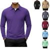 Men's Long Sleeve Polo Shirt Casual Solid Color Button Placket Collared Top