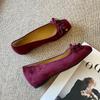 W066-5 Night Breeze Gentle Bow Flat Shoes Women's Single Shoes 2025 New Shallow Mouth Square Head Suede Grandma Shoes