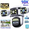 10K WiFi Camera 20MP Draadloos Buiten 10x Zoom Vier Schermen Vier Lenzen 720° PTZ Automatische Tracking Waterdichte Beveiligingscamera CCTV