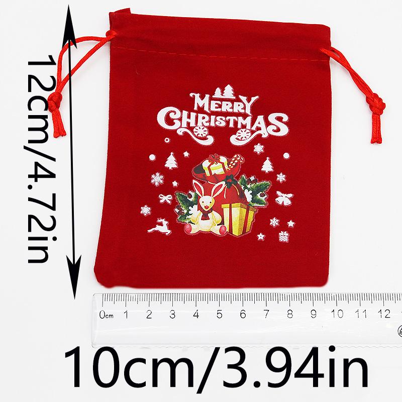 (5 Pieces/bag) 10*12cm Merry Christmas Velvet Gift Bag Xmas Tree Pendant Drawstring Packaging Bag Candy Packaging DIY