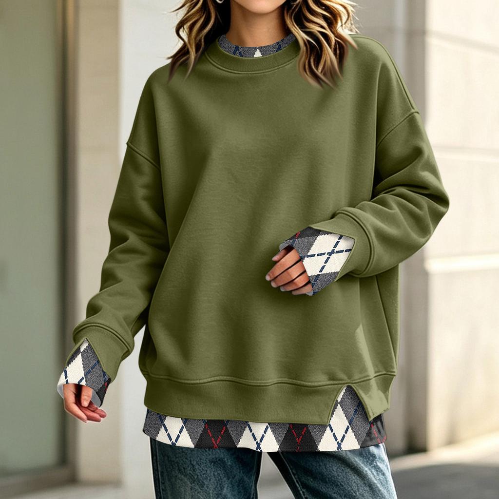 Women's Casual Long Sleeve Loose Fit Sweatshirt with Two-Piece Layer Design