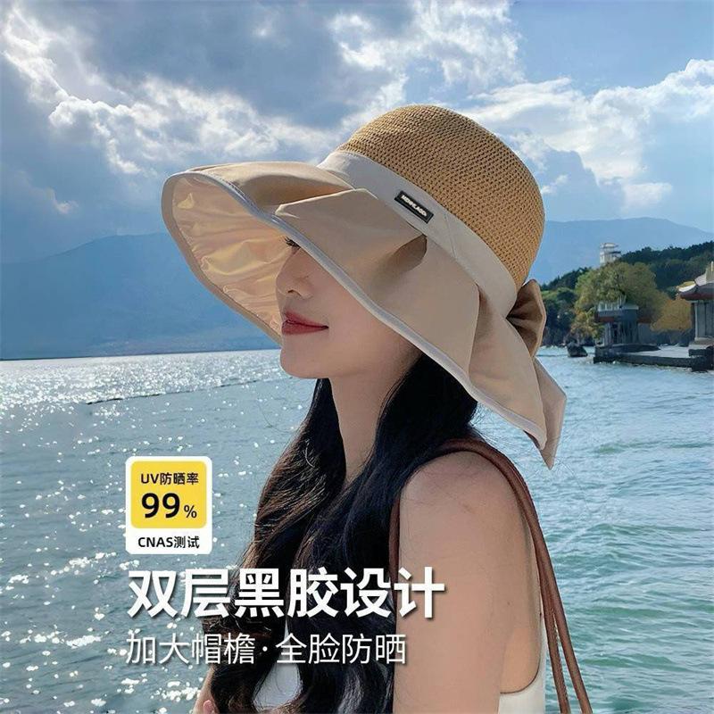 Sunscreen Hat Women's Summer Versatile Fashion Eaves Sunshade Bucket Hat Bow Foldable Outdoor Travel Sun Hat