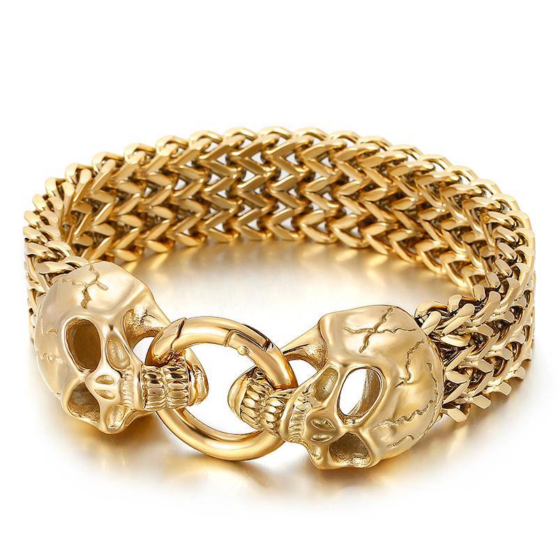 Kalen Vintage 18mm Skull Bracelets Shiny Matte Wolf Head Bracelet Wide Wristband Men's Party Jewelry Gift