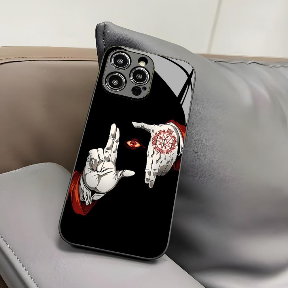 

Чехол для телефона Alucard Hellsing Anime для iPhone 17 Air 16 15 14 12 11 13 Pro Max Mini X Xr Xs Puls Черное Стеклянное Покрытие iPhone 16 Plus