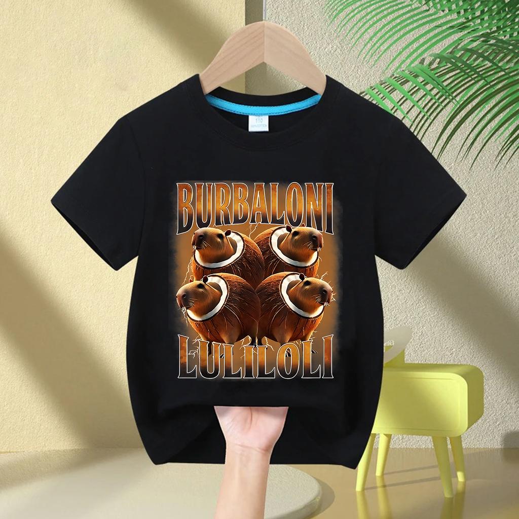 2025 Kids Clothes Funny Italian Brainrot T Shirt Cartoon Graphics Casual Vintage Boys Girls Short Sleeve Top Children's Clothing