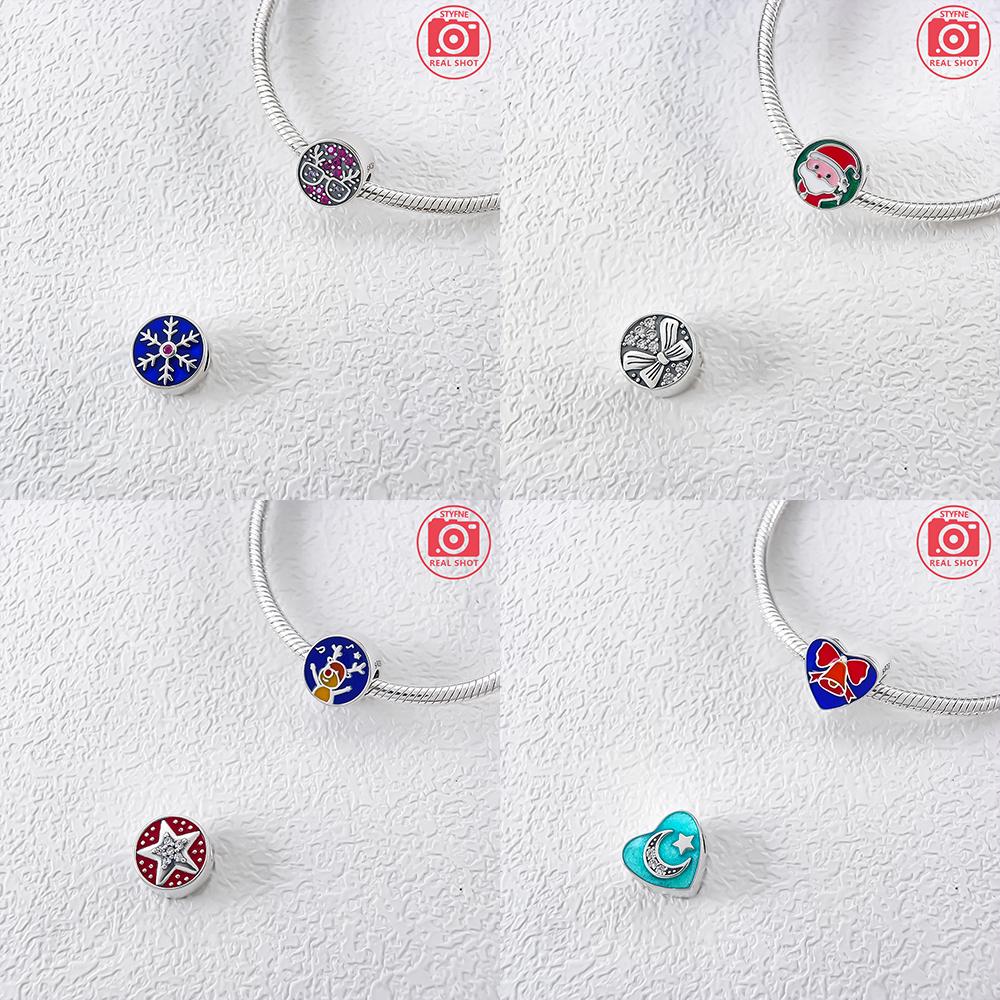 Original Charms Copper Love Heart Bow Tie Santa Claus Image Snowflake Beads Fit Bracelet Women Making Gift Accessory Diy