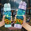 1PC Sunflower Starry Night Art 750ml Color Plastic Sports Water Bottle Leakproof Flip Straw Lid For Sports Office Home Use