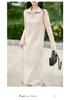 Women's Pure Wool Knit Maxi Dress - Long Sleeve, Half-Zip, Loose Fit, Solid Color, Autumn/Winter Fashion.
