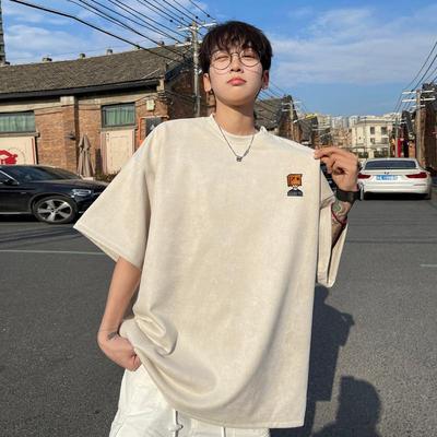 Men's Plus Size Heavyweight Suede Retro T-Shirt, Summer 2024 Collection