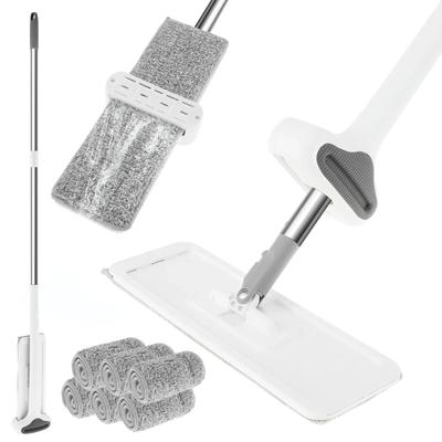 Mop płaski z mikrofibry Clean Mops 360 ° obrotowy płaski mop podłogowy samoczynnie wyciskający mop do kurzu z odwadniającą skrobaczką do czyszczenia kuchni i domu