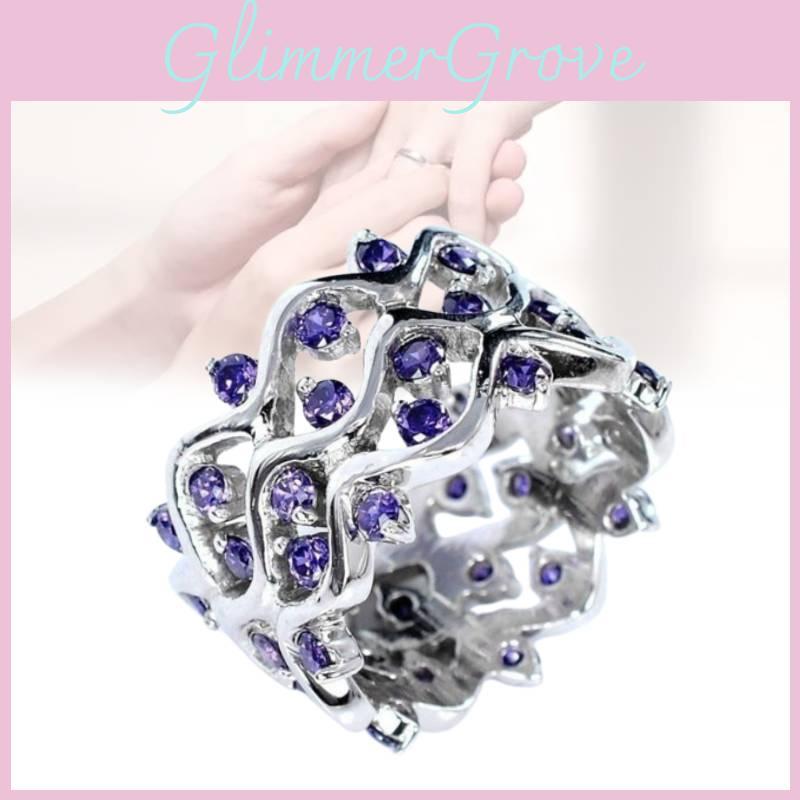 Elegant Geometric Purple Amethyst Zirconia Ring For Women Full Stripes