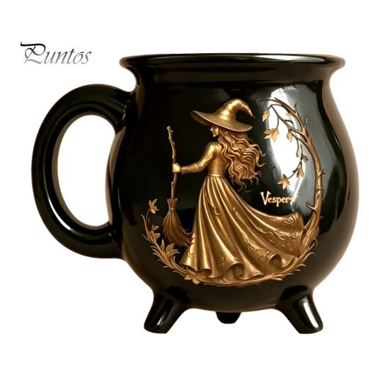 Kaffee Milch Heiße Schokolade Tasse Halloween Hexe Kessel Tasse, 350ml Vintage Gotisch Dreibeiniger Zaubertopf, Tasse für Schwarze Katze Keramik Haus Und Büro Dekoration Drei