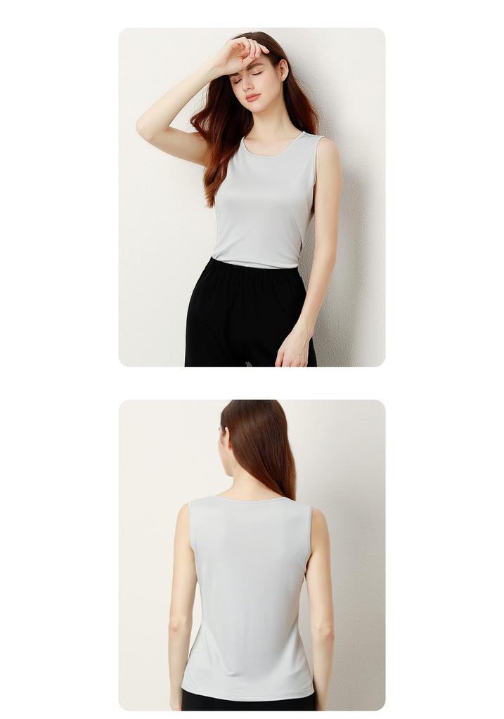 100% Mulberry Silk Women's Solid Color Round Neck Tank Top