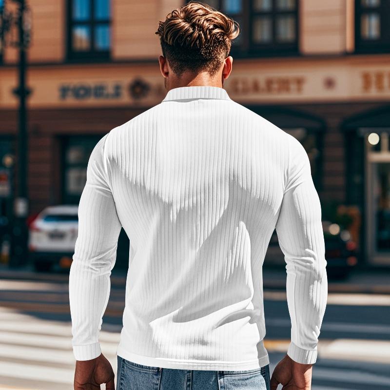Men's Casual Lapel Polo Shirt Men's T-shirt Slim Spring and Autumn Long Sleeve Base Shirt