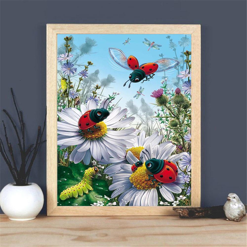 

5D Diy алмазная живопись три божьих коровки, набор для вышивки крестом, полная алмазная вышивка, мозаика, художественная картина, декор из стразов, подарок Full Round 20x30cm