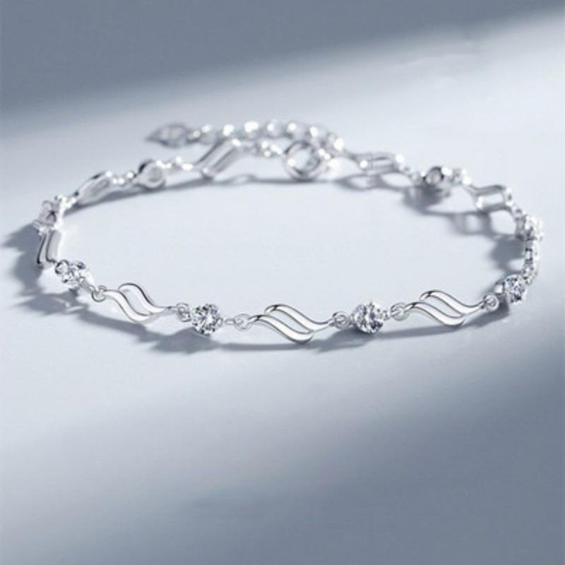 925 Silver Heart Shaped Necklace Bracelet Set for Women Vintage Korean Blue Crystal Bracelets Jewelry Set Party Jewelry