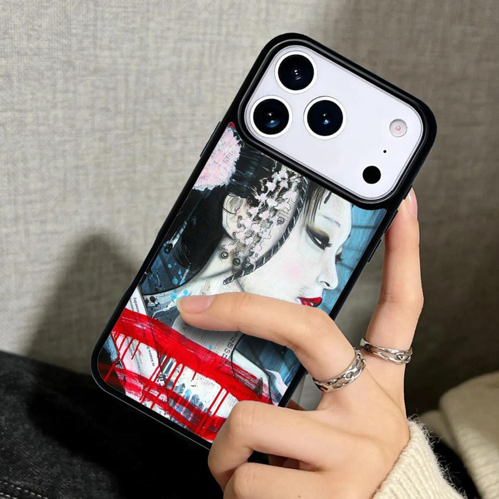 Capa Case for iPhone 17 Air 16 Pro Max 15 Plus 11 13 Mini 14 12 Back Phone Cover Japanese Geisha