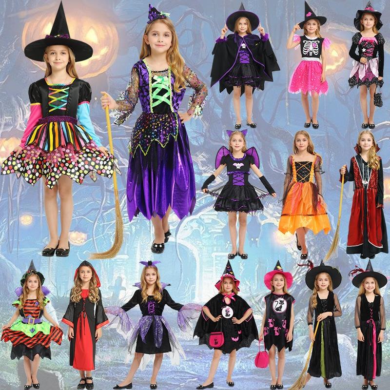 Halloween Children's Costume Girl Little Witch Vampire Costume Witch Cloak Shawl Demon Dress