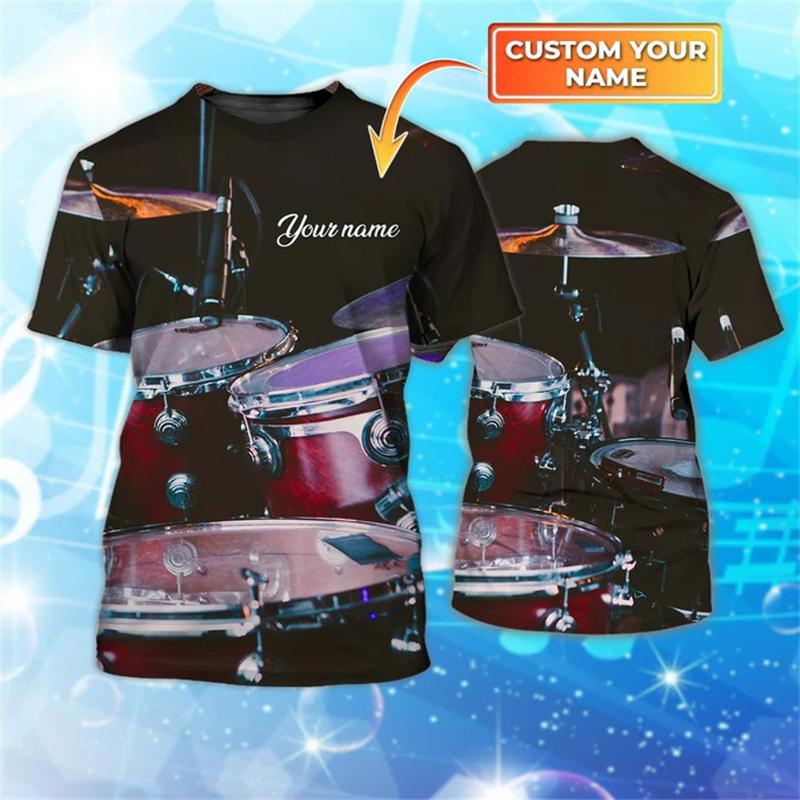 Custom Name Fashion Drum Set Graphic T Shirts Men Women Summer Casual Short Sleeve 3D Printed T-shirts Unisex Oversized Tees