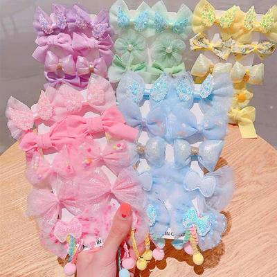 10PCS Light Yarn Bow Barrettes Children Girls Sweet Hairpins Fashion Headbands Hair Accessories Hair Clips For Kid