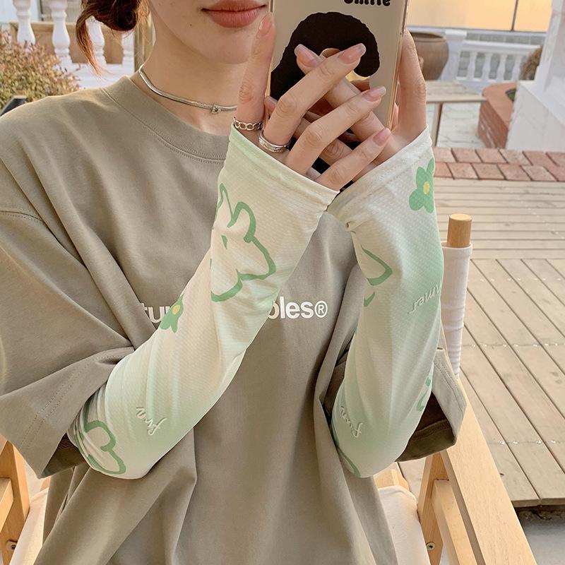 Gradient Color Floral UV Protection Sleeves for Women's Summer Cycling