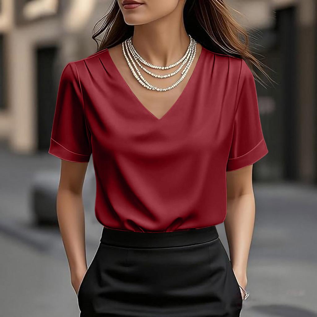 Dámské topy s fleky Halenka s krátkým rukávem Trička s výstřihem do V Business Casual Outfity