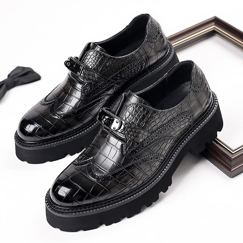 Crocodile Pattern Brogue High Quality Men's Shoes Autumn New Designer Platform Shoes Male Business Leather Dress Shoes Man