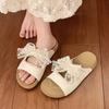 2025 Summer Retro New Girls Platform Slippers Bow Velcro One-word Thick-bottomed Casual Cool Slippers