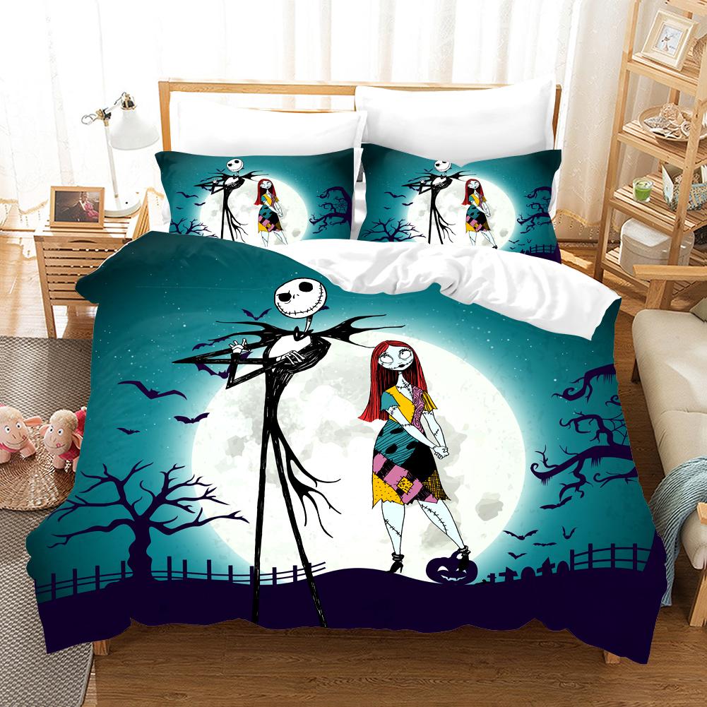 Nightmare Before Christmas Duvet Cover With Pillow Cover Bed Sets Jack And Sally 3D Skull Christmas Bedding Set Bedroom Decor