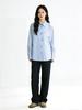 Korean Style Blue Striped Embroidered Long Sleeve Shirt for Women - Trendy Spring/Autumn Layering