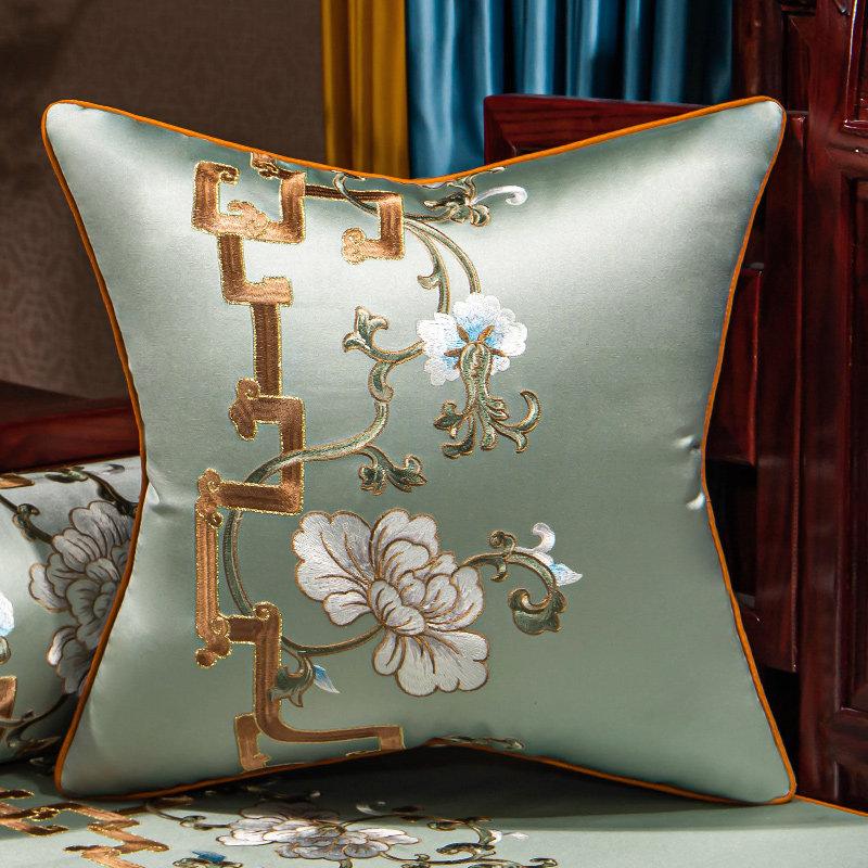 New Chinese-style Throw Pillows with Bird and Flower Embroidery Redwood Sofa Cushion Cover Large Cushion for Living Room Bed