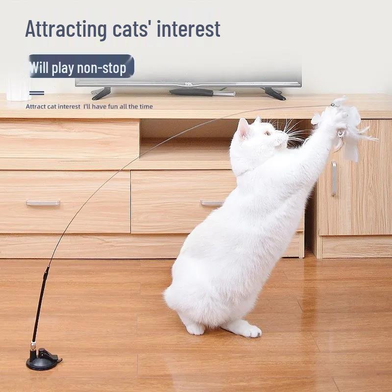 Cross-Border Suction Cup Cat Teaser Stick with Feather Attachment