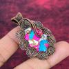 Cotton Candy Turquoise Gemstone Pendant Copper Wire Wrapped Flower Jewelry