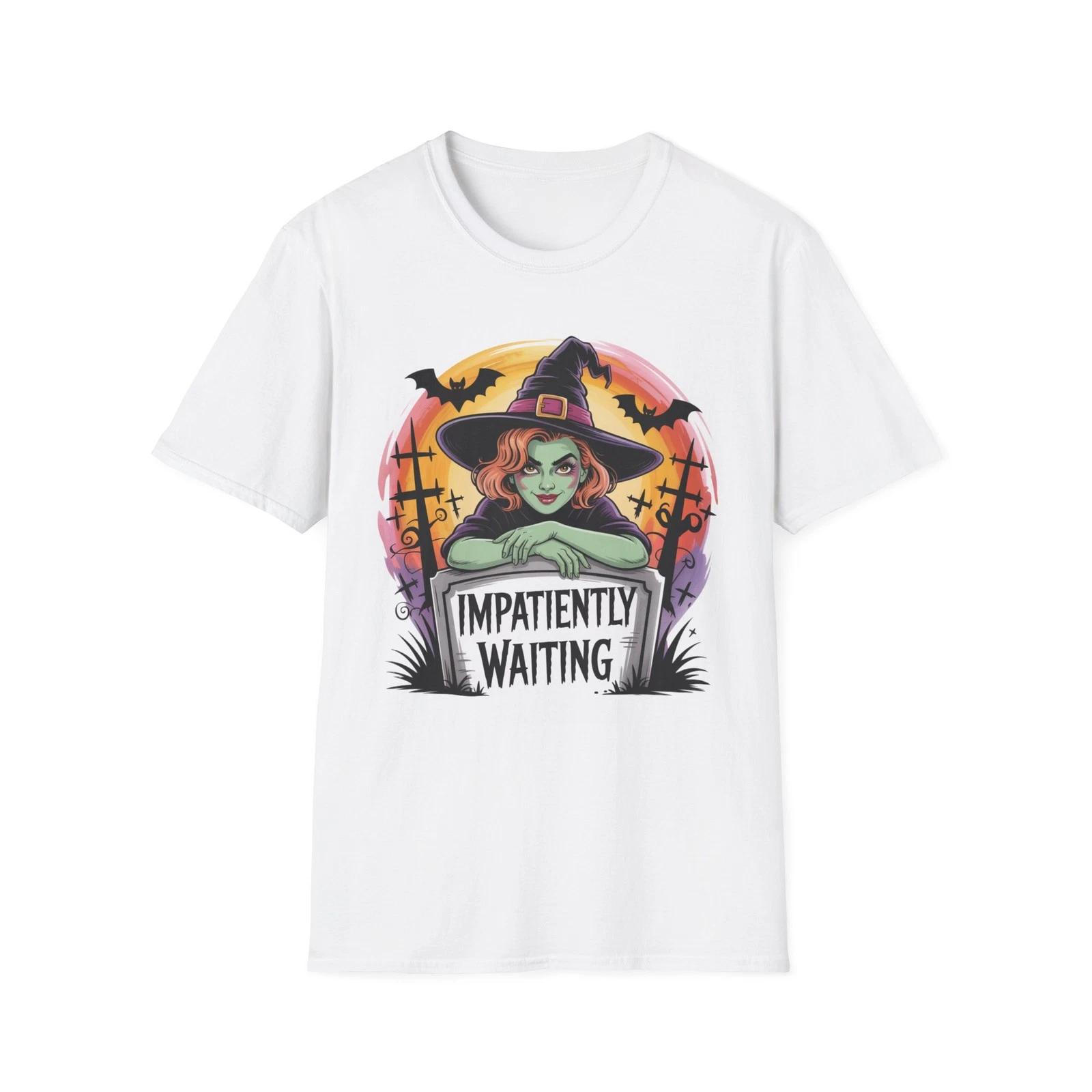 Impatiently Waiting Witch T-Shirt | Fun Halloween Apparel | Unisex Softstyle Tee M
