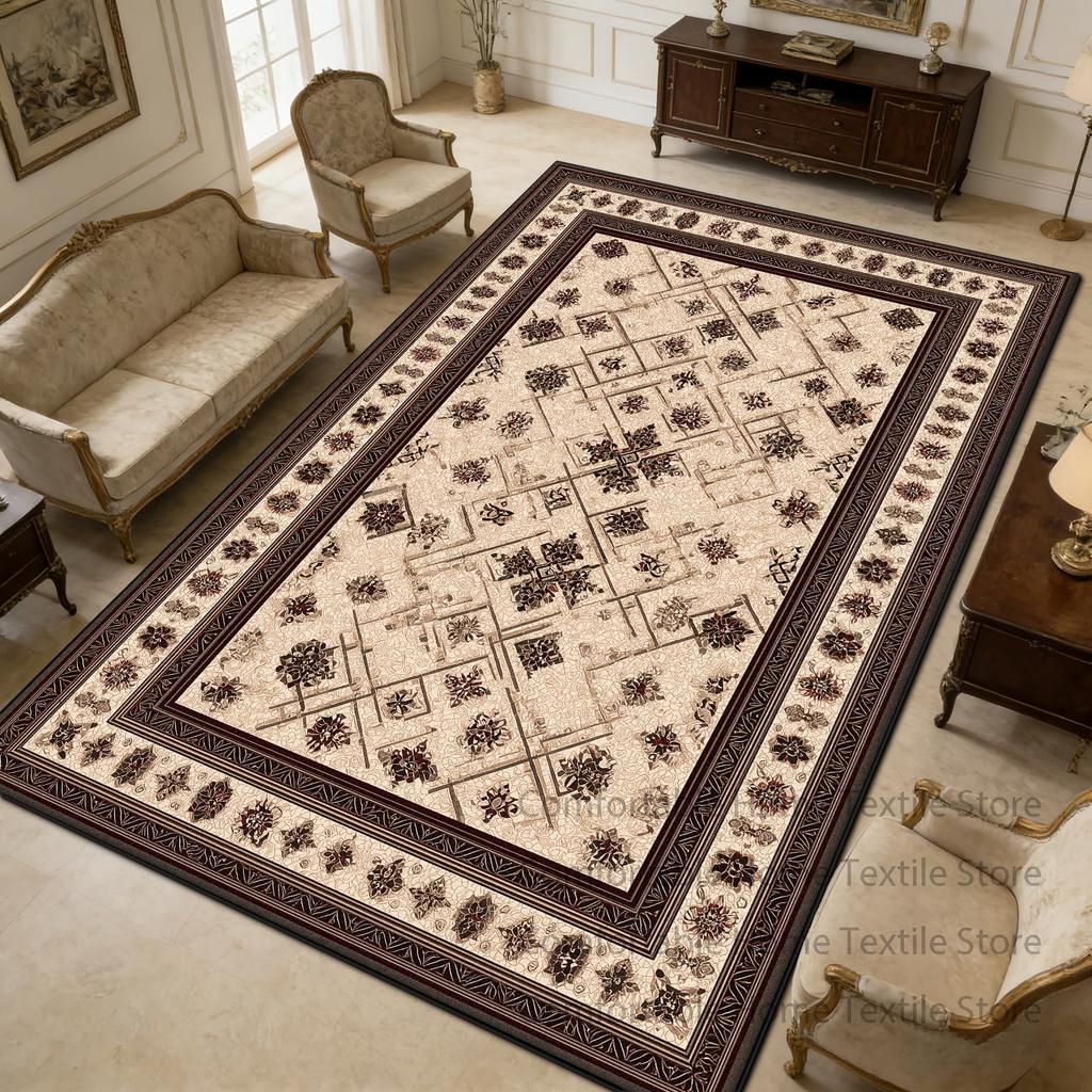 Off White Retro Ethnic Style Non-slip Fluffy Rug Decoration Living Room Washable Soft Carpet Large Area Short Velvet Floor Mats