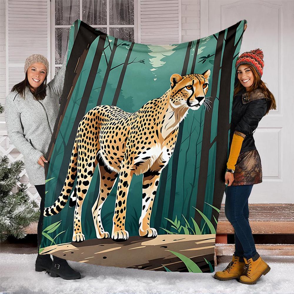 1pc Cheetah Print Throw Blanket Polyester Fiber, Lightweight Flannel, Soft & Warm, All Season Use for Outdoor, Camping Digital Print