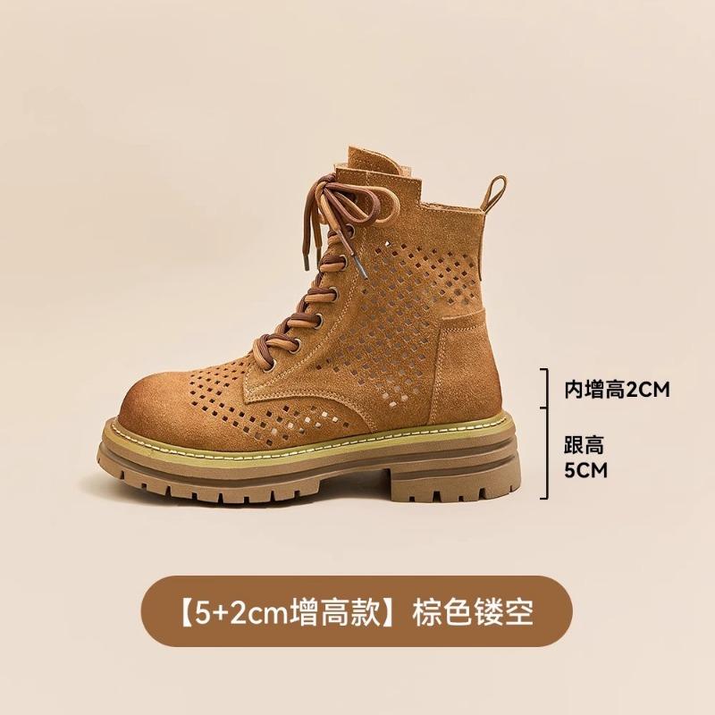 Outdoor hollow Martin boots women's new summer breathable small short boots leather brown western cowboy boots