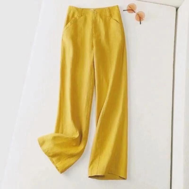 Spring Summer Fashion Women Pants Linen Long Trousers Wide Leg Plain Holiday Casual Pant Streetwear Bottoms