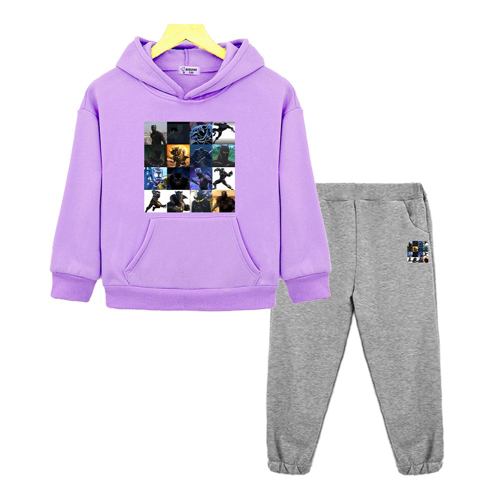 Jungen Mädchen Kapuzen-Sportsets Black Panther Herbst Hoodie Fleece Sweatshirt Kawaii Jacke 2-teilig Pullover+Hose Kinder Boutique Kleidung