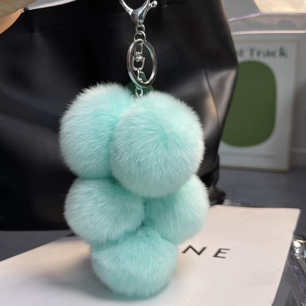Real Rex Rabbit Hair Small Grape Bag Pendant Ins Internet Celebrity Cute Pom-pom Car Keychain Pendant Accessories Female