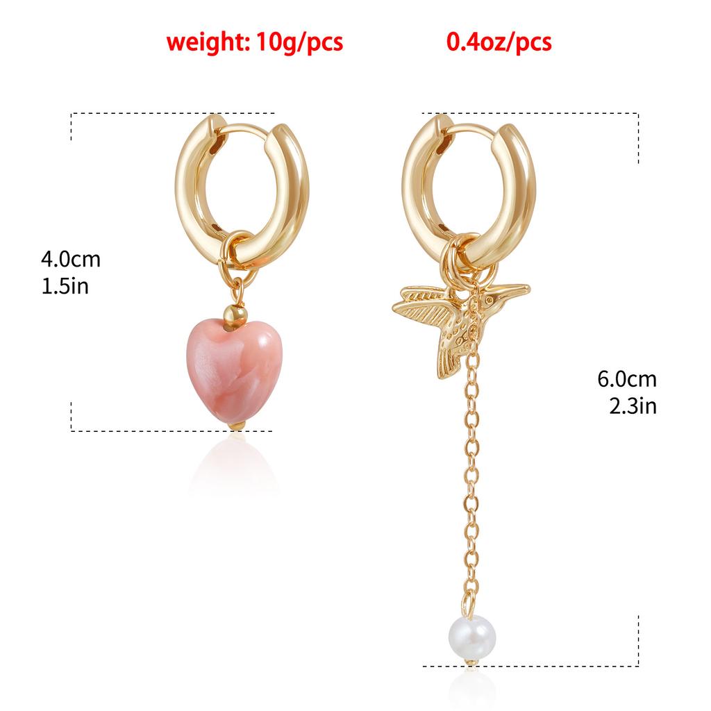 Trendy Wind Bird Retro Design Stud Earrings Geometric Asymmetrical Heart Earrings