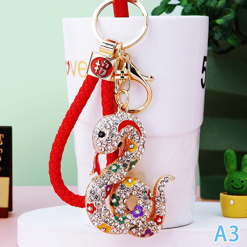 Creative Mixed Color Sparkle  Snake Keychain Luxury Women'S Bag Pendant Souvenir Gift Luxury  Snake Keychain