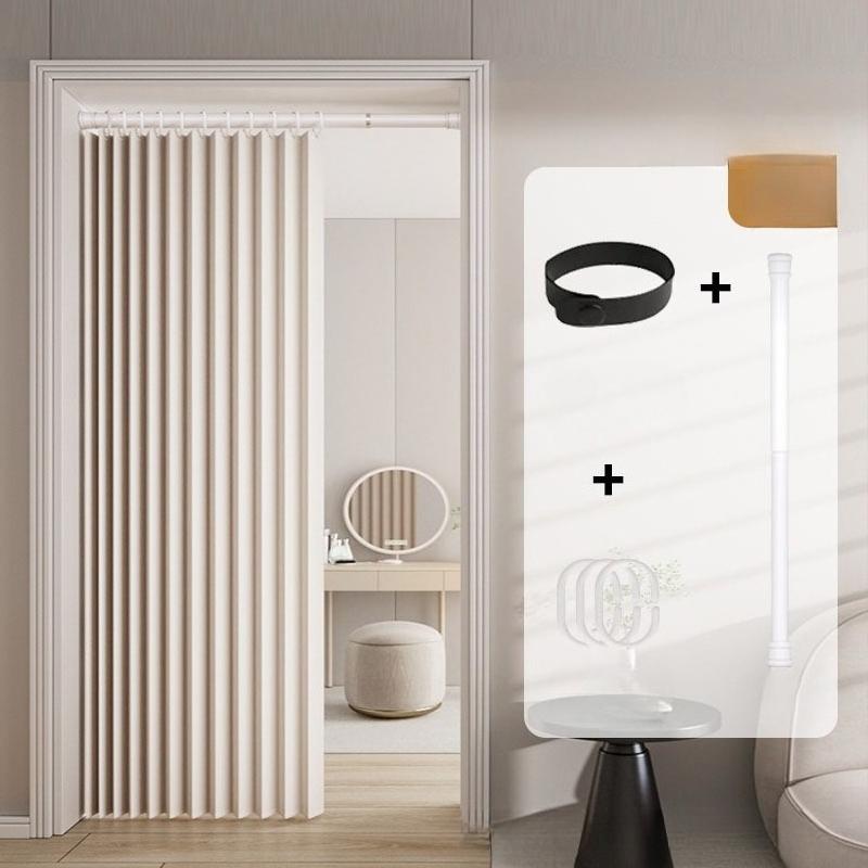 Elegant Bohemian Style Rodless Folding Door Curtain with Stripes  Magnetic Partition for Living Room, Bedroom, Kitchen  Versatile Home Decor
