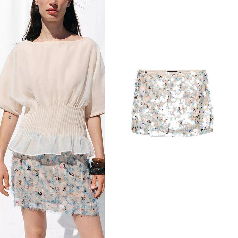 Summer New Product Women's Clothes French Style Design Sequin Punk Fashion Elegant Mini Short Skirt 3920721